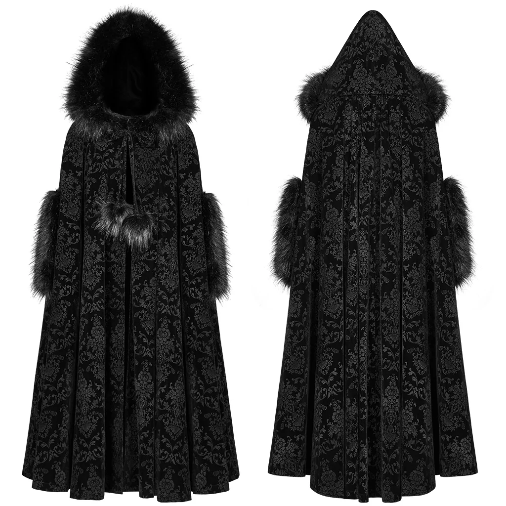 WY-1038DPF Luxurious Victorian Gothic Coat Elegant Hooded Long Cloak - Image 6