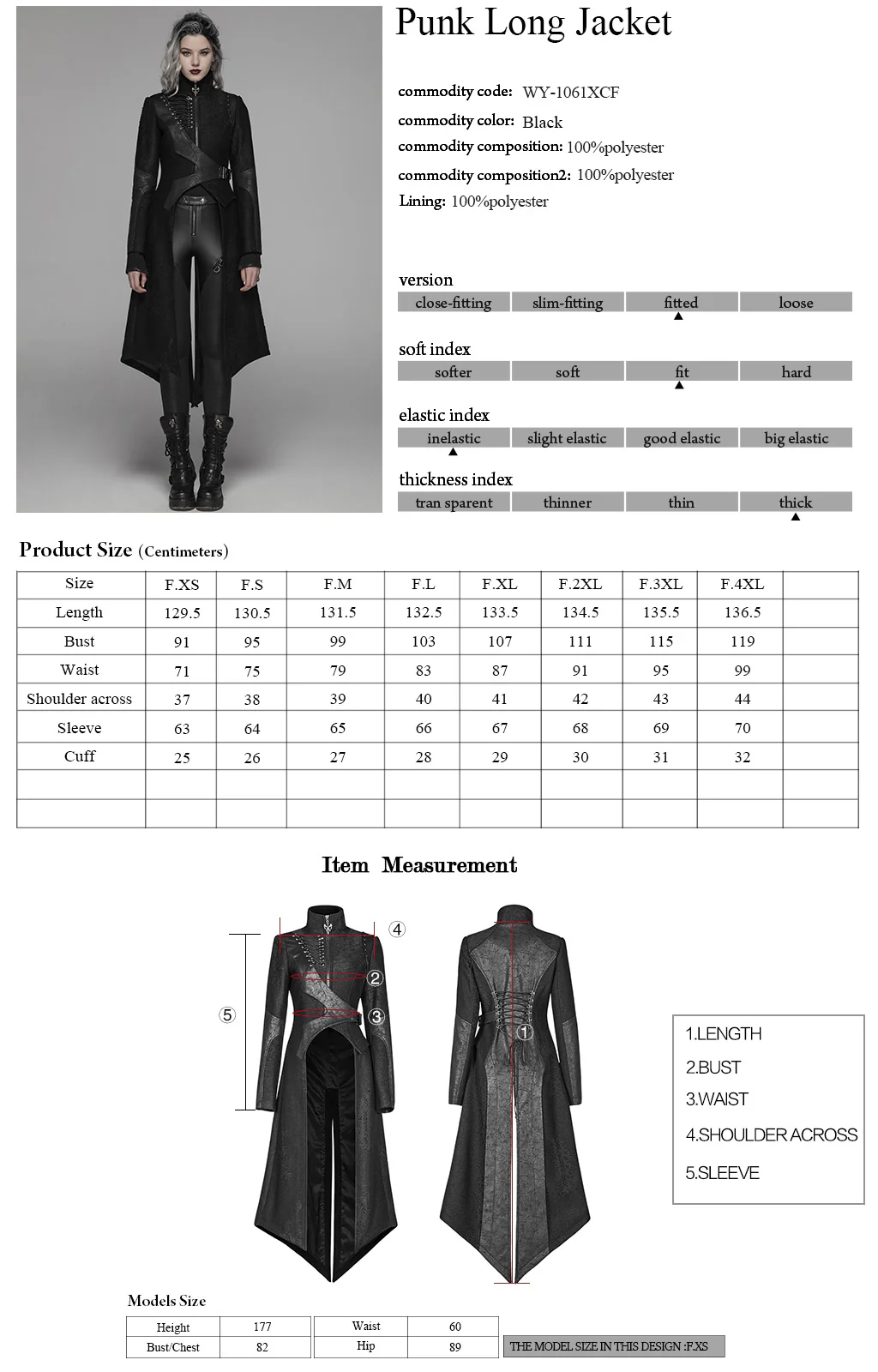 WY-1061XCF Gothic Asymmetrical Punk Jackets Long Tailcoat Steampunk Design - Image 2