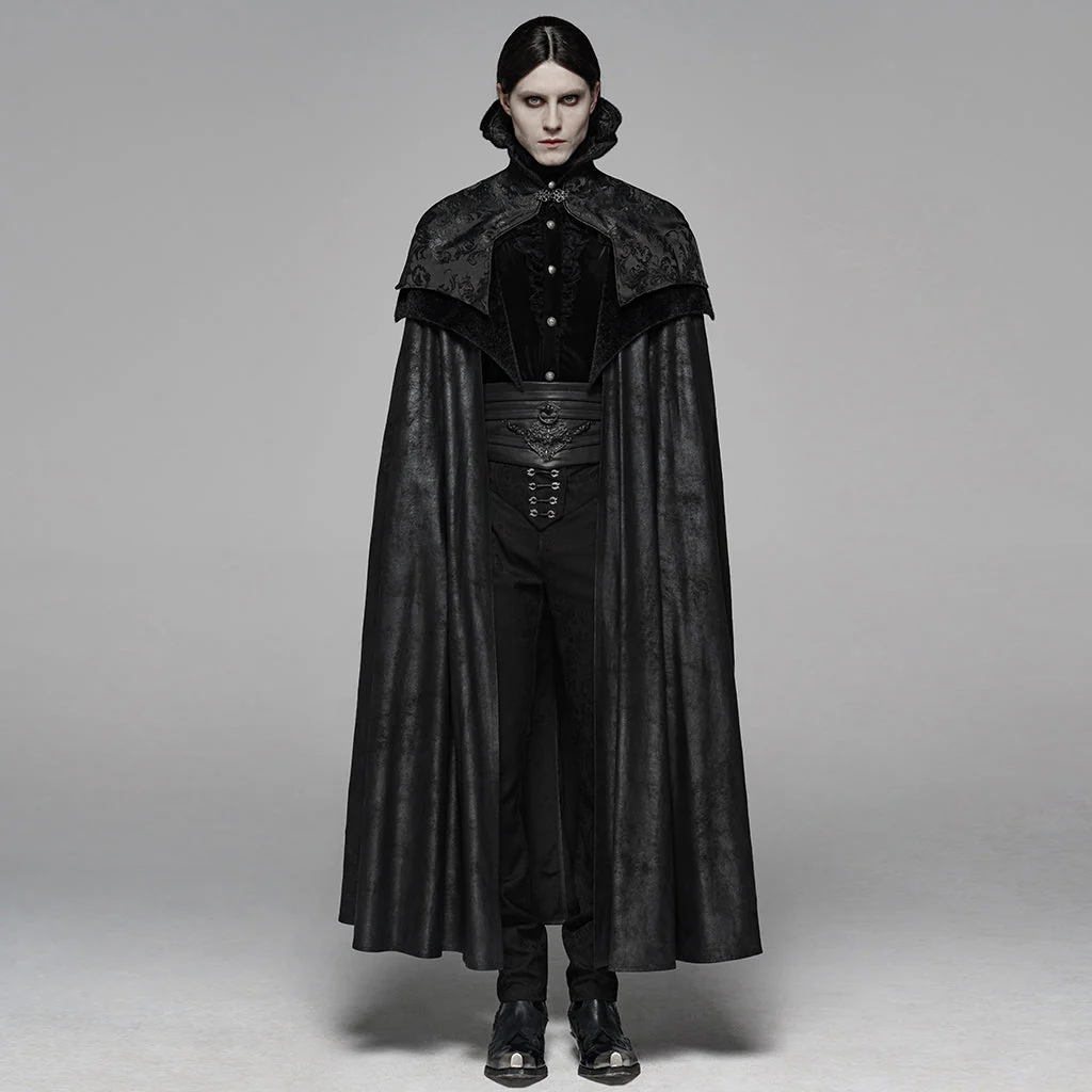 WY-1079DPM Noble Gothic Cloak Velvet Cape Medieval Full-Length Coat black - Image 10