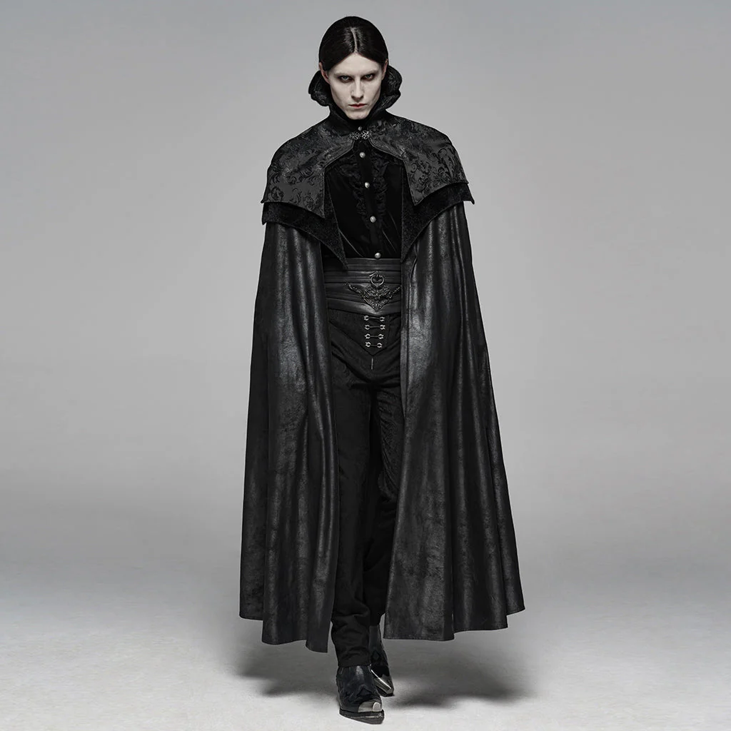 WY-1079DPM Noble Gothic Cloak Velvet Cape Medieval Full-Length Coat black - Image 14