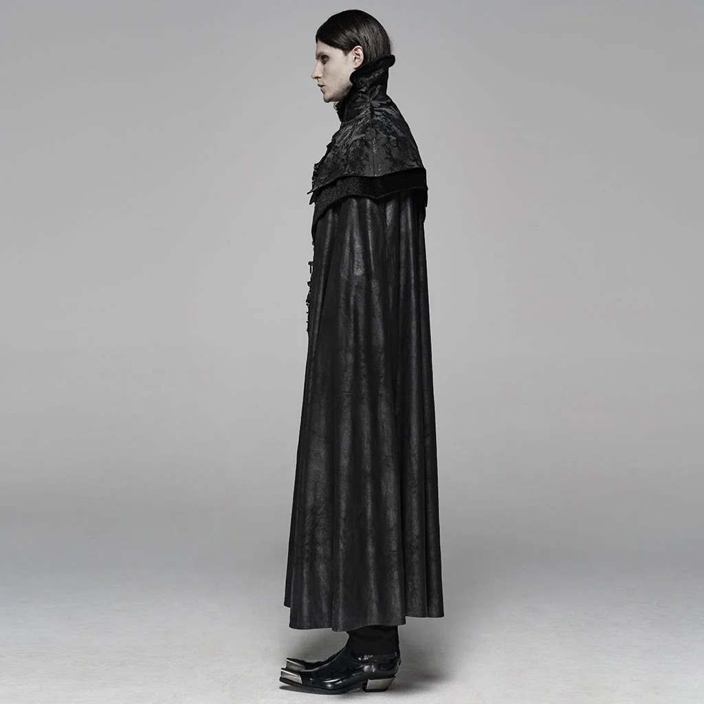 WY-1079DPM Noble Gothic Cloak Velvet Cape Medieval Full-Length Coat black - Image 3