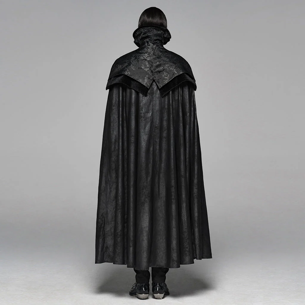 WY-1079DPM Noble Gothic Cloak Velvet Cape Medieval Full-Length Coat black - Image 4
