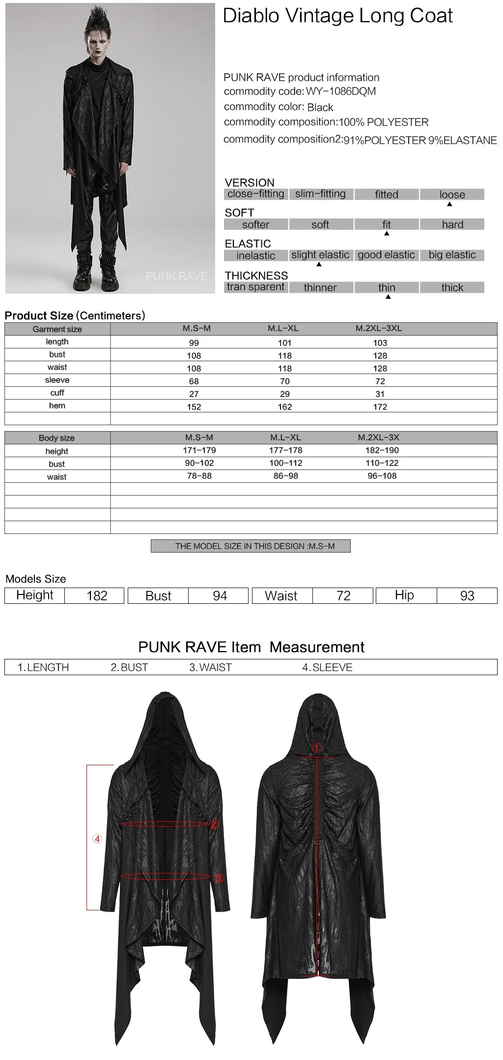 WY-1086DQM Punk Rave Gothic Asymmetrical Black Coat Dark Punk Rock Outerwear - Image 6