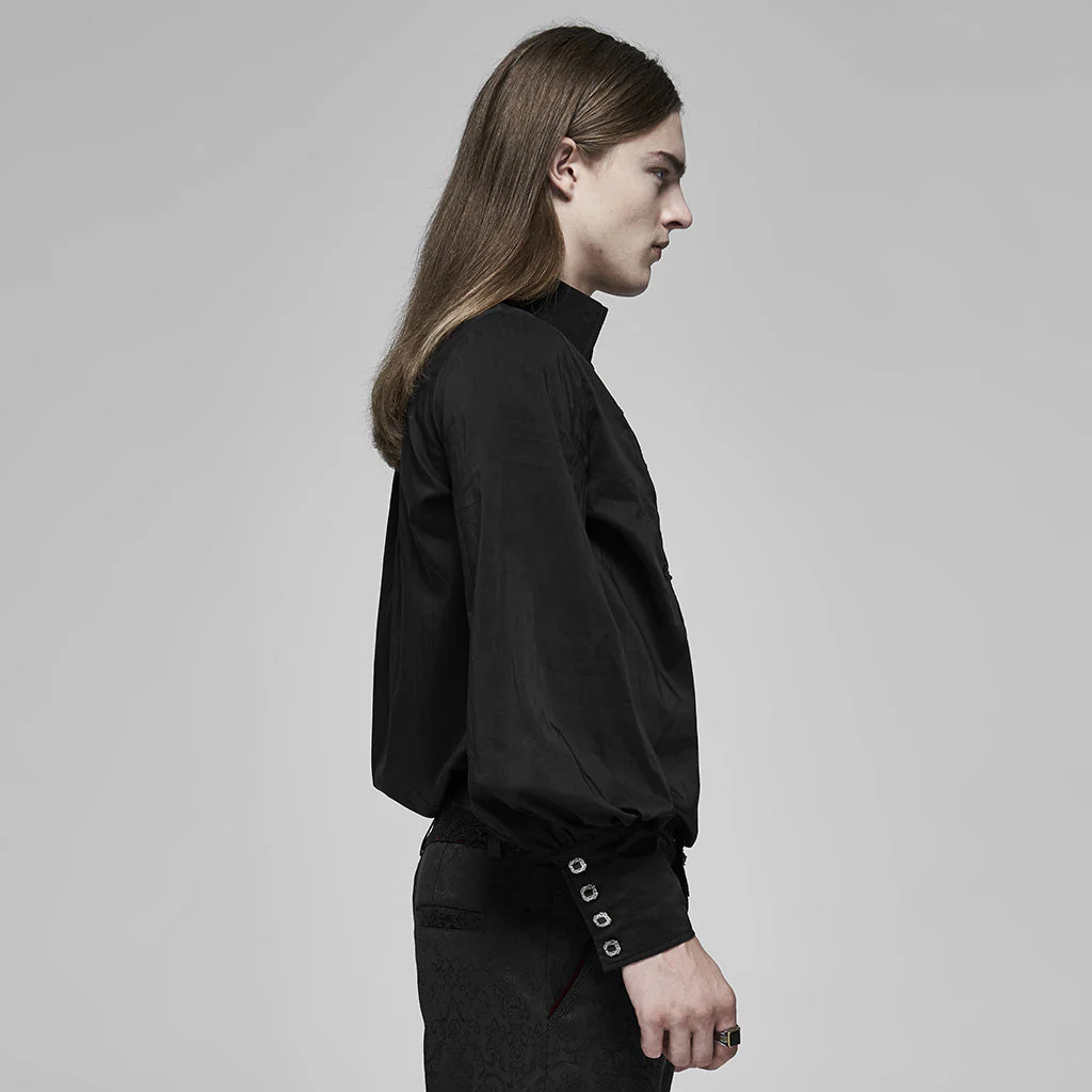 WY-1160CCM Mens Gothic Black Lace-Up Long Sleeve Shirt - Image 3