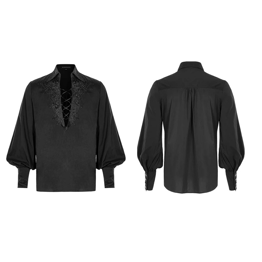 WY-1160CCM Mens Gothic Black Lace-Up Long Sleeve Shirt - Image 6