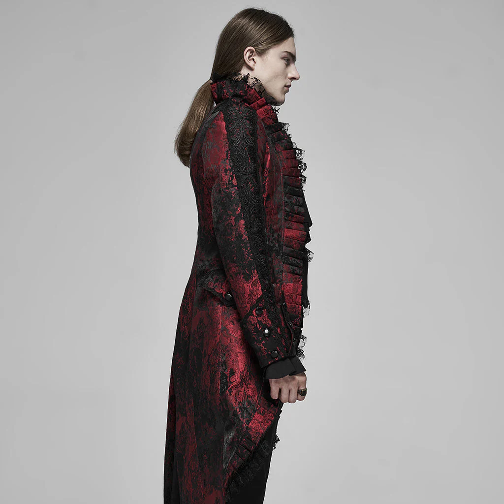 WY-1166XCM Victorian Gothic Coat Red Black Brocade Lace Trim - Image 39