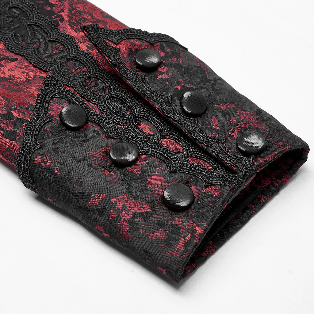WY-1166XCM Victorian Gothic Coat Red Black Brocade Lace Trim - Image 7