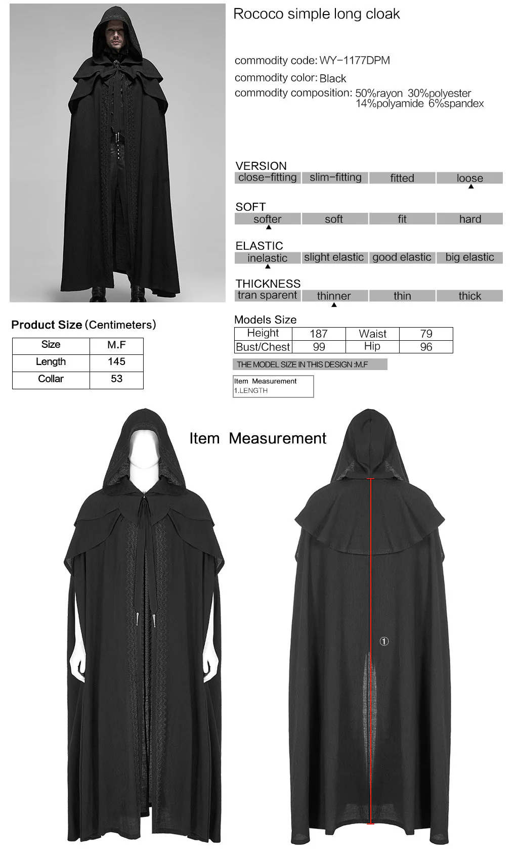 WY-1177DPM Gothic Coat Hooded Medieval Cloak Full Length Cape Robe - Image 2