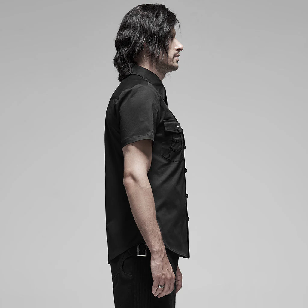 WY-1180CDM Punk Shirts Black Button-Down Dual Pocket Short Sleeve Top - Image 12