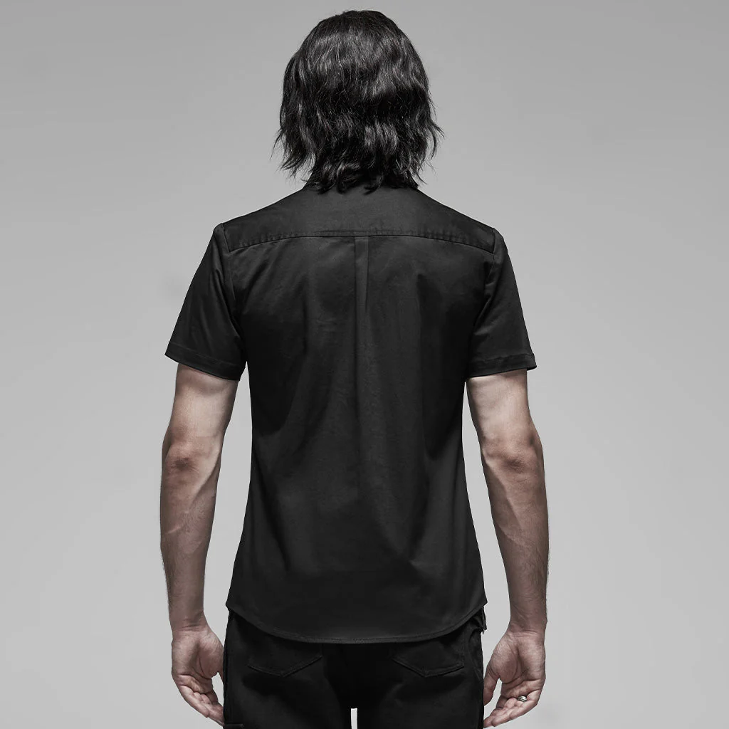 WY-1180CDM Punk Shirts Black Button-Down Dual Pocket Short Sleeve Top - Image 19