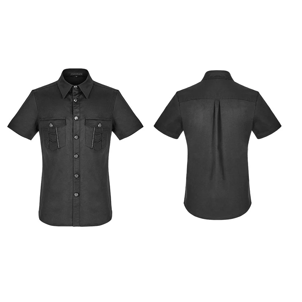 WY-1180CDM Punk Shirts Black Button-Down Dual Pocket Short Sleeve Top - Image 6