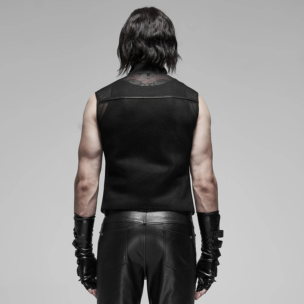 WY-1185MJM Gothic Buckle Punk Vest Cyclist Black Leather Sleeveless Jacket - Image 14
