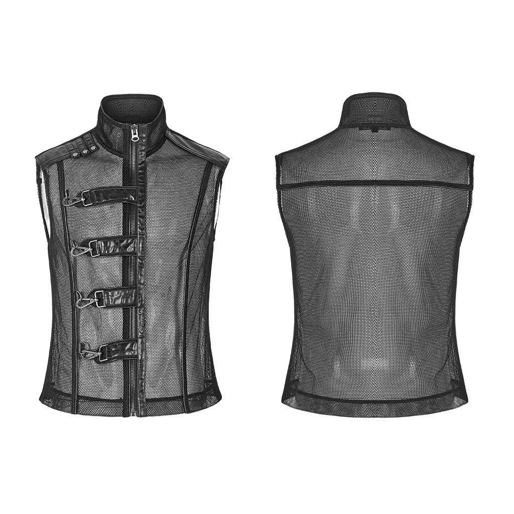 WY-1185MJM Gothic Buckle Punk Vest Cyclist Black Leather Sleeveless Jacket - Image 24