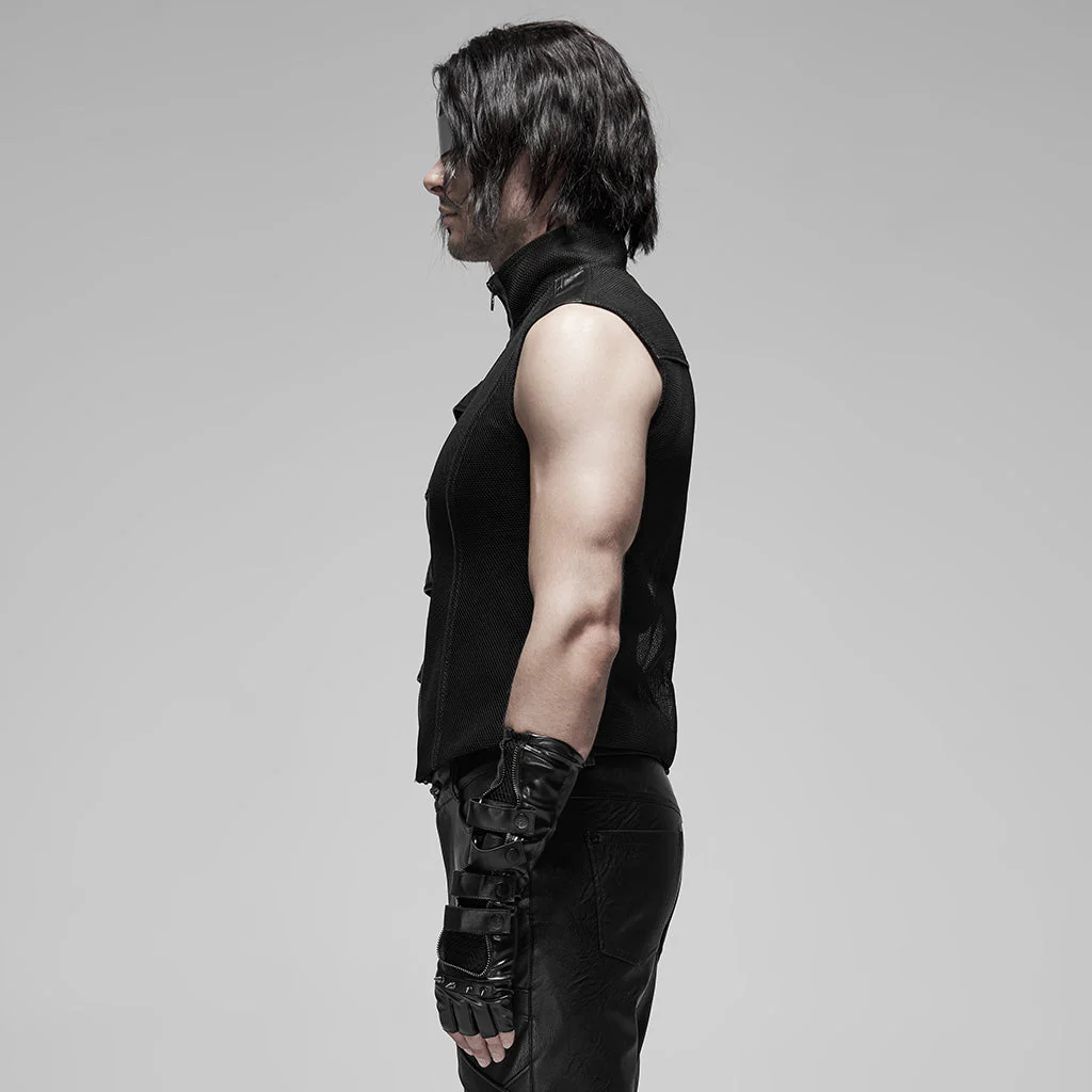 WY-1185MJM Gothic Buckle Punk Vest Cyclist Black Leather Sleeveless Jacket - Image 3