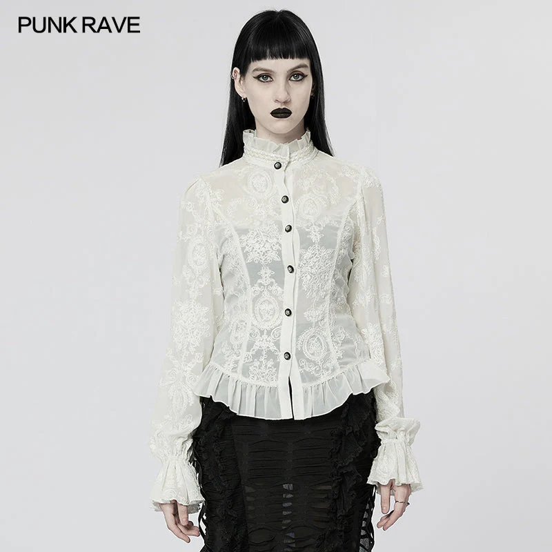 WY-1267CCF Punk Rave Gothic Lace Shirt Victorian Style black Blouse - Image 13