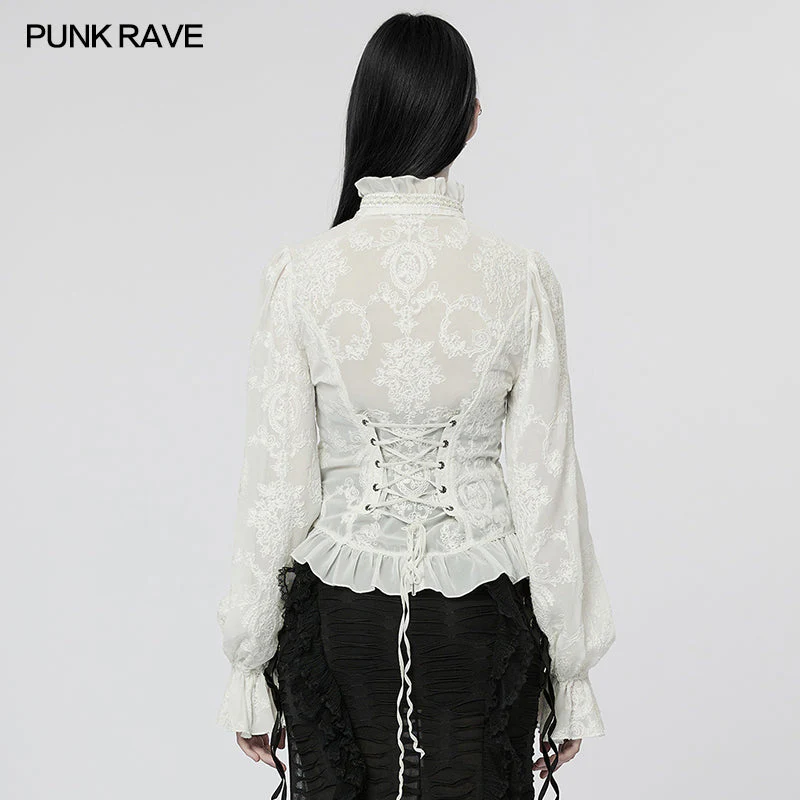WY-1267CCF Punk Rave Gothic Lace Shirt Victorian Style black Blouse - Image 15