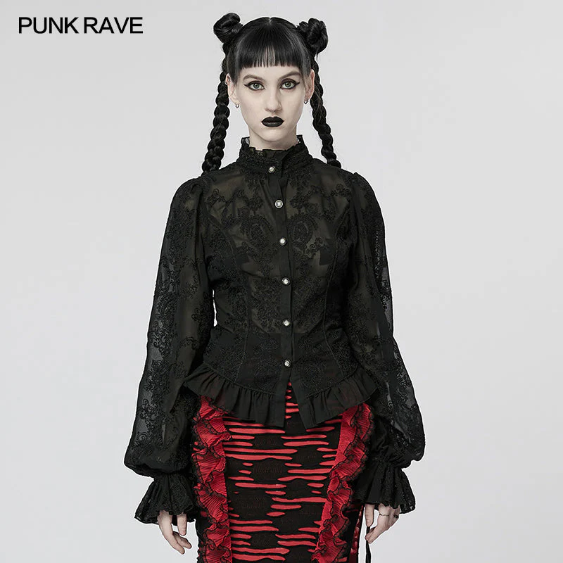 WY-1267CCF Punk Rave Gothic Lace Shirt Victorian Style black Blouse - Image 25