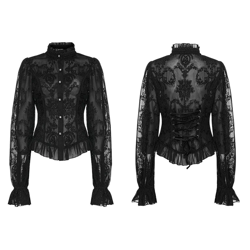 WY-1267CCF Punk Rave Gothic Lace Shirt Victorian Style black Blouse - Image 28