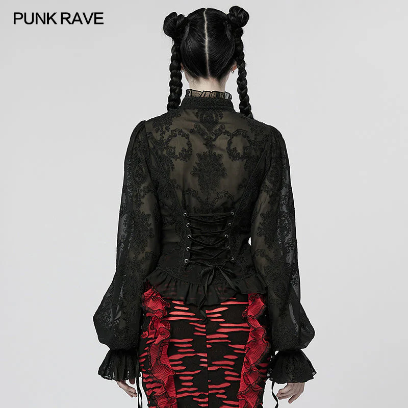 WY-1267CCF Punk Rave Gothic Lace Shirt Victorian Style black Blouse - Image 3