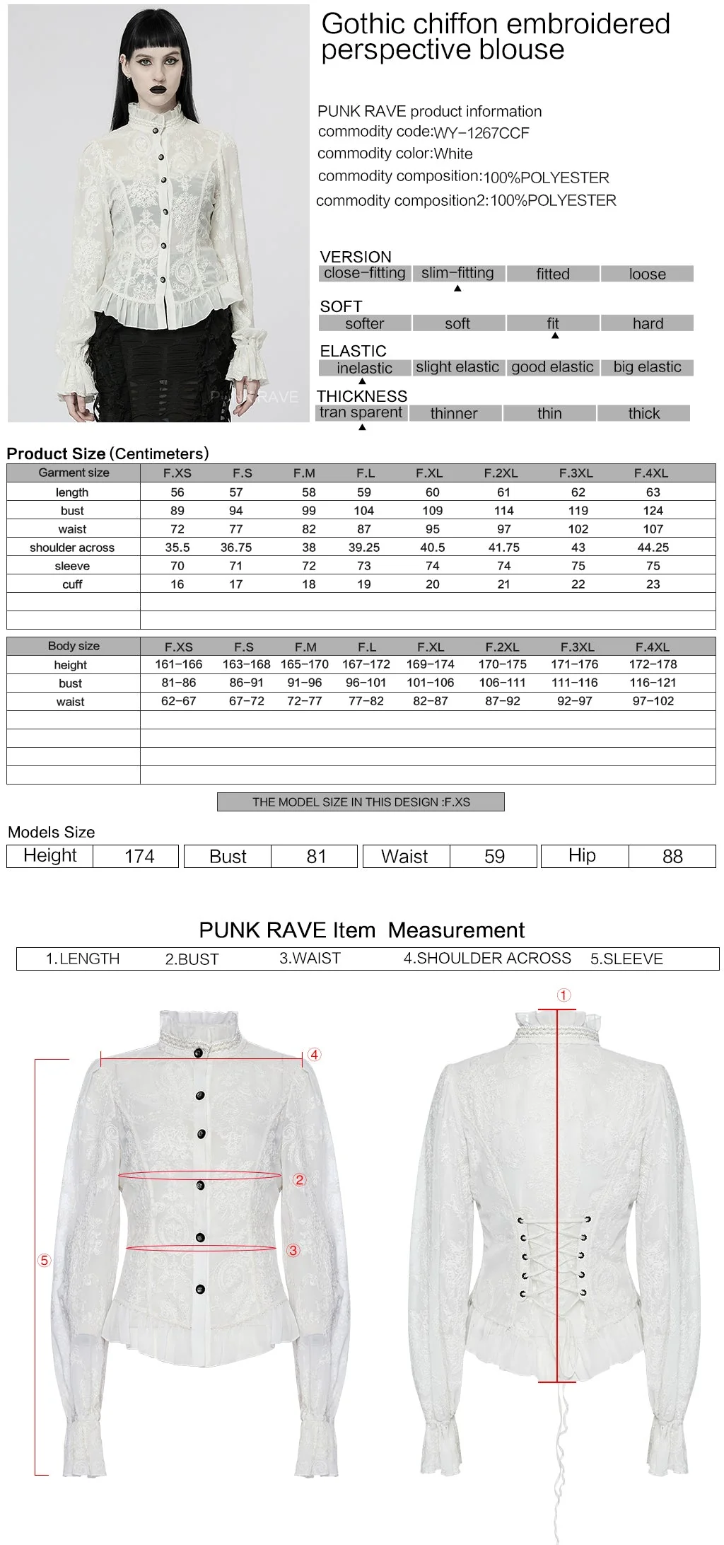 WY-1267CCF Punk Rave Gothic Lace Shirt Victorian Style black Blouse - Image 42