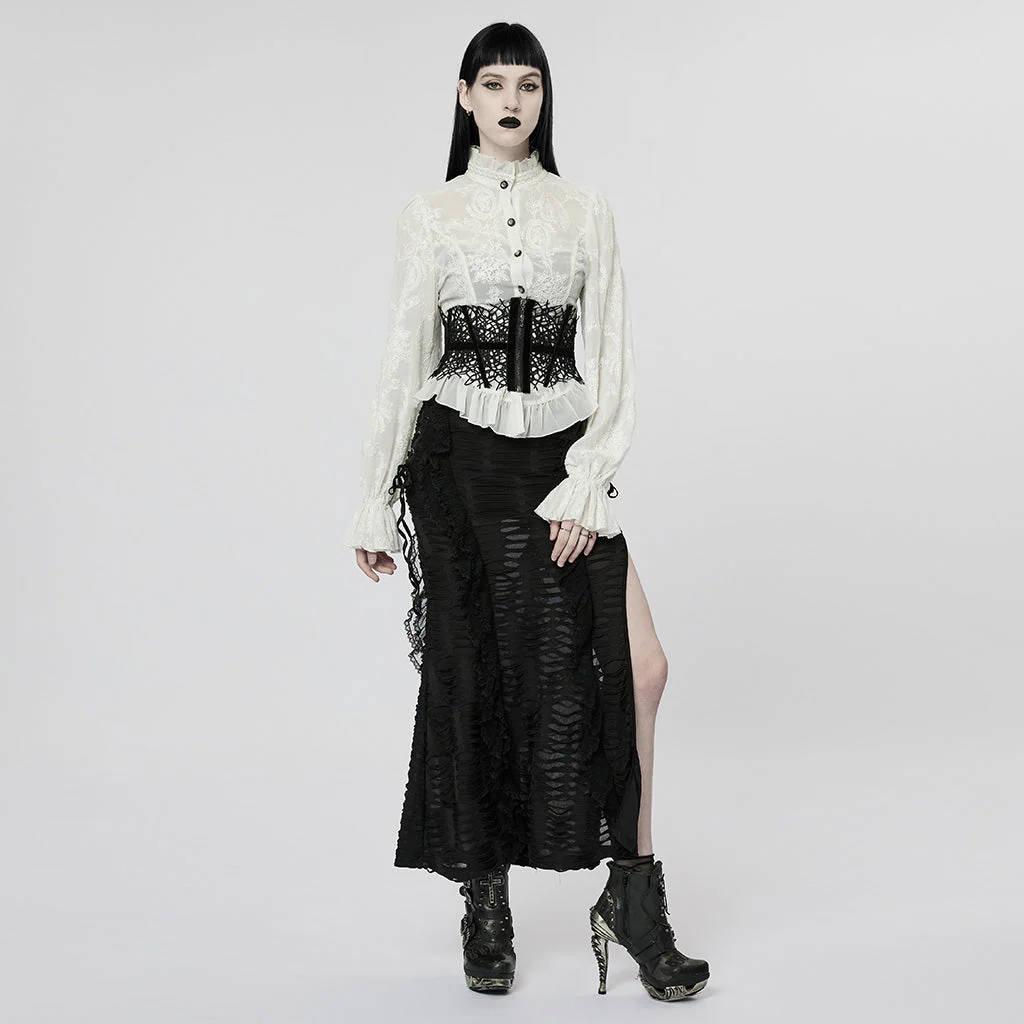 WY-1267CCF Punk Rave Gothic Lace Shirt Victorian Style black Blouse - Image 44