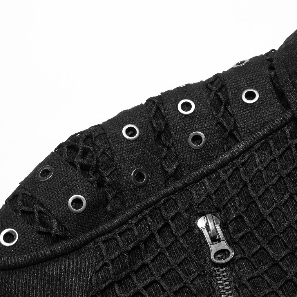 WY-1375XDM Punk Rave Punk Jacket black Denim Studded Biker Style with Zipper Details - Image 22