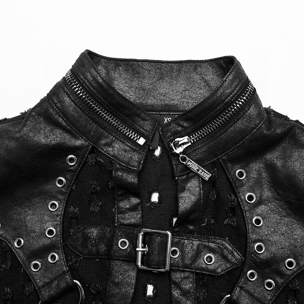 WY-1388XDF Punk Rave Punk Shoulder Shrug Studded Harness Bolero Gothic Crop Vest - Image 10
