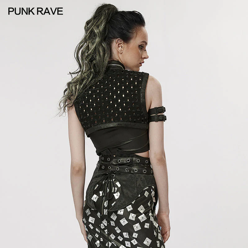 WY-1388XDF Punk Rave Punk Shoulder Shrug Studded Harness Bolero Gothic Crop Vest - Image 14