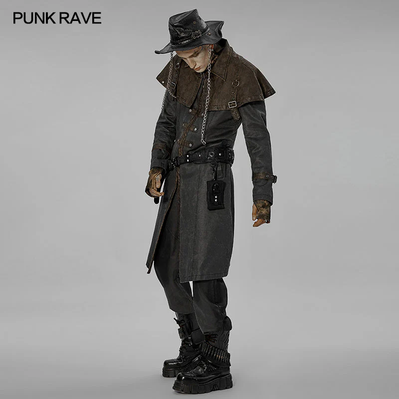 WY-1412XCM Punk Rave Gothic Coat Steampunk Long Trench with Harness Details - Image 14