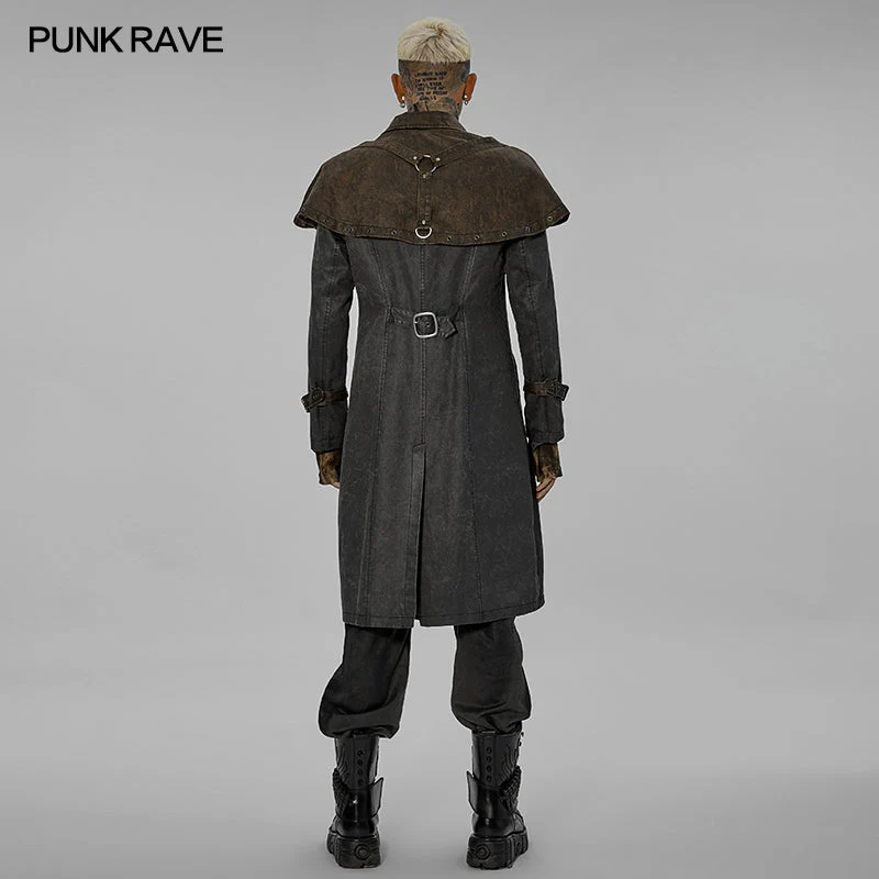 WY-1412XCM Punk Rave Gothic Coat Steampunk Long Trench with Harness Details - Image 3
