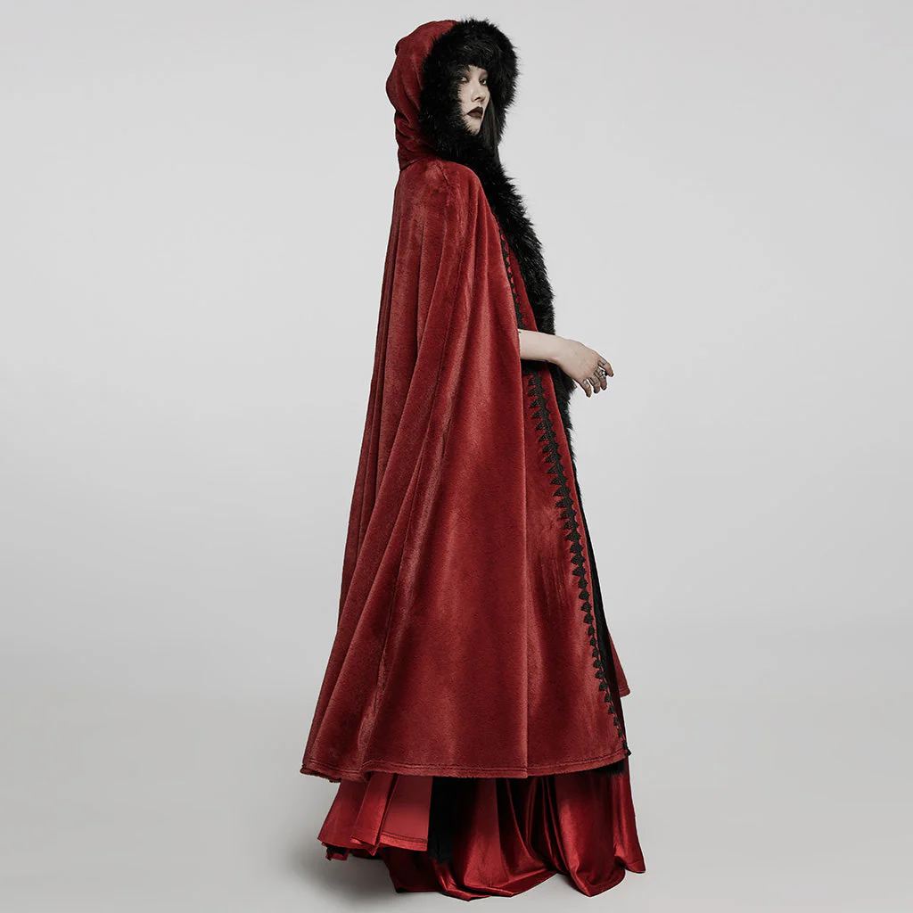 WY-1423DPF Elegant Gothic Faux Fur Hooded Cloak Long Coat - Image 13