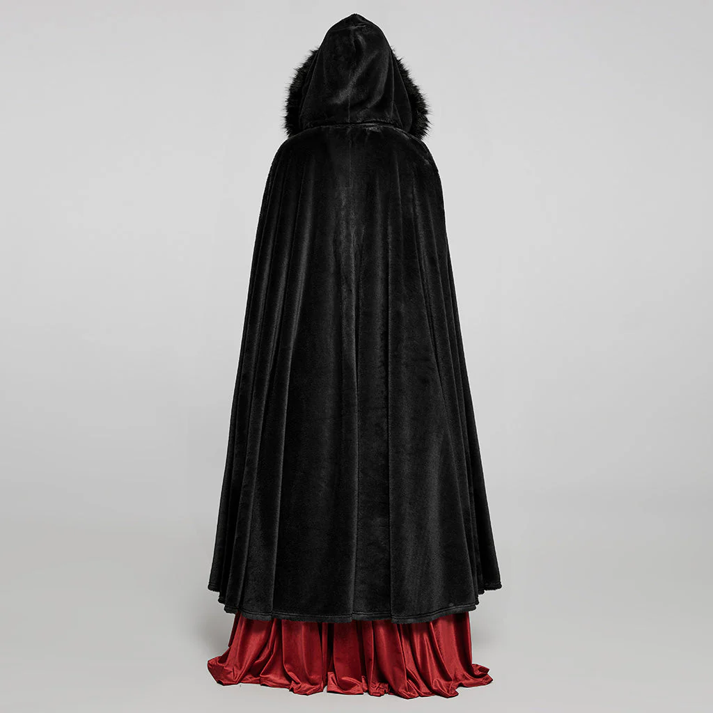 WY-1423DPF Elegant Gothic Faux Fur Hooded Cloak Long Coat - Image 23