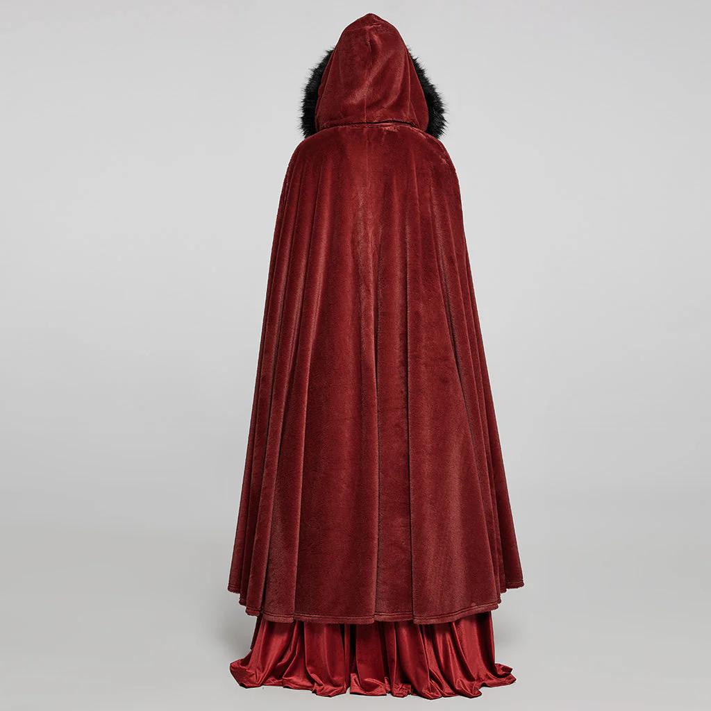 WY-1423DPF Elegant Gothic Faux Fur Hooded Cloak Long Coat - Image 33