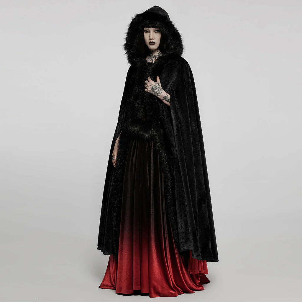 WY-1423DPF Elegant Gothic Faux Fur Hooded Cloak Long Coat - Image 39