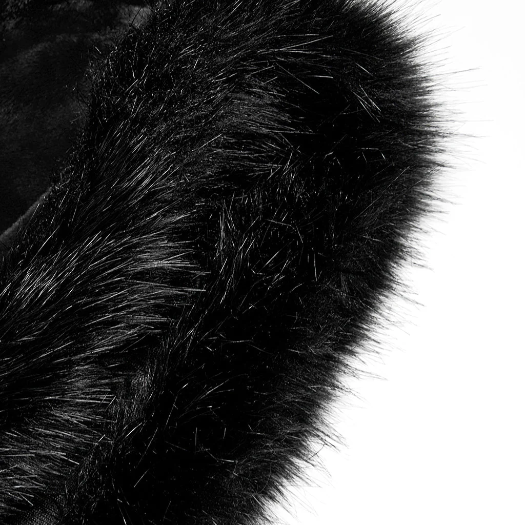 WY-1423DPF Elegant Gothic Faux Fur Hooded Cloak Long Coat - Image 7