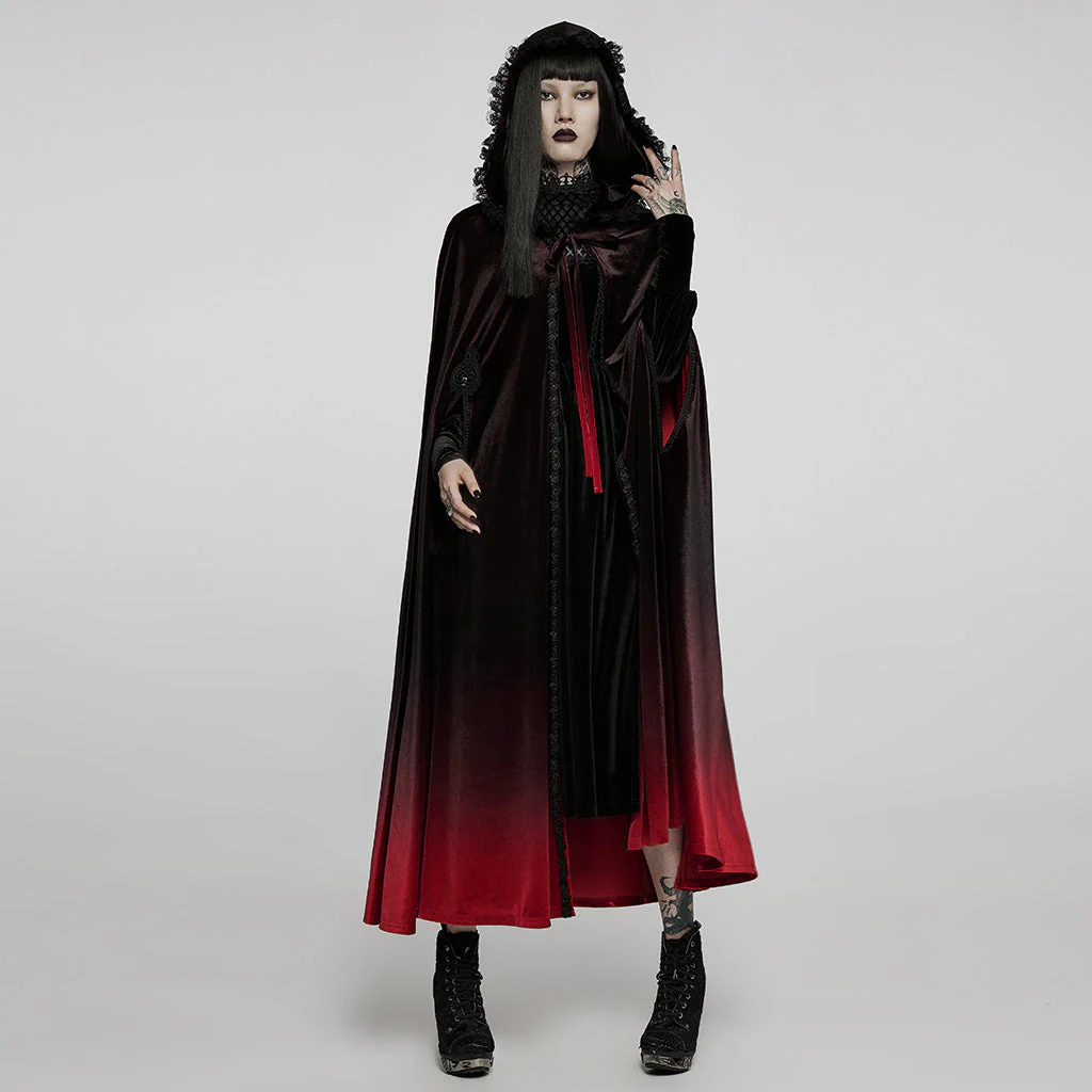 WY-1426DPF Velvet Gradient Hooded Gothic Coat With Lace Trim Detailing - Image 21
