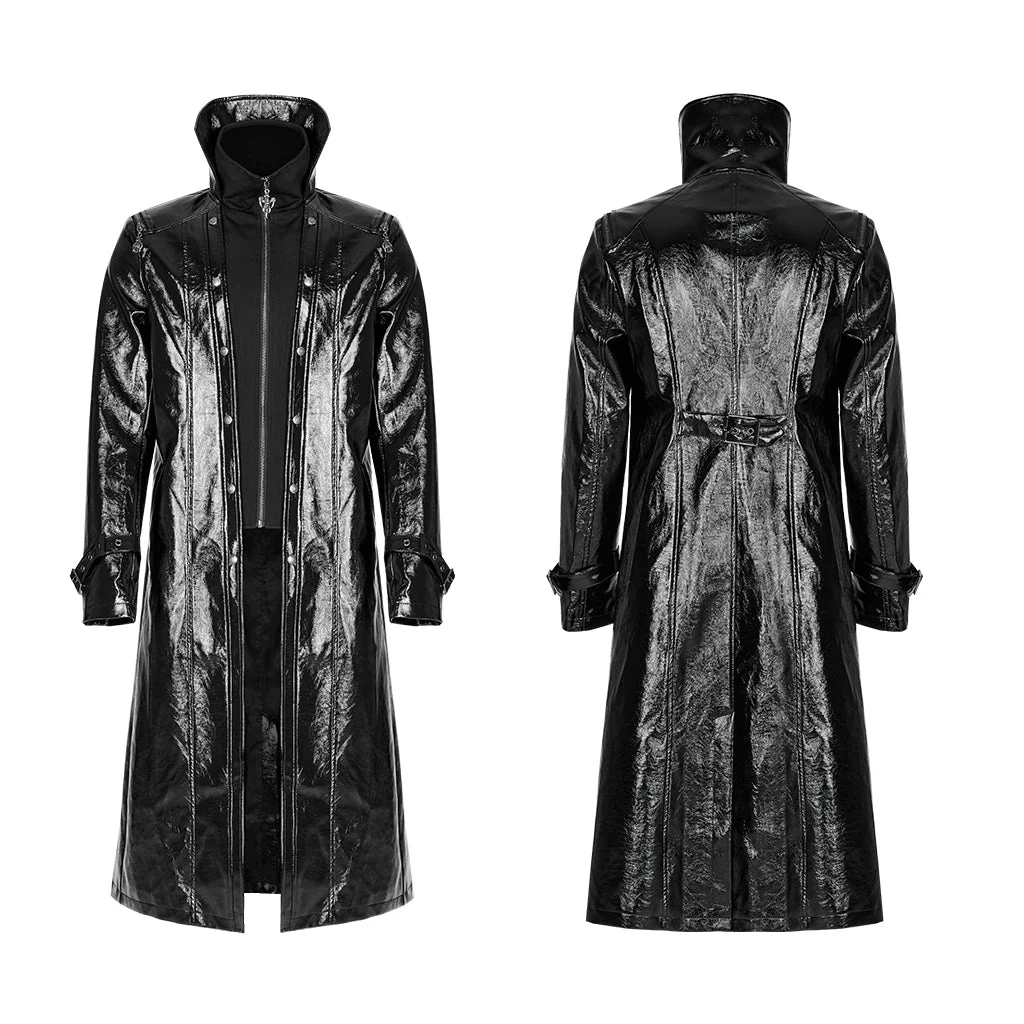WY-1447DQM Gothic Patent Leather Long Coat With High Collar Style - Image 11