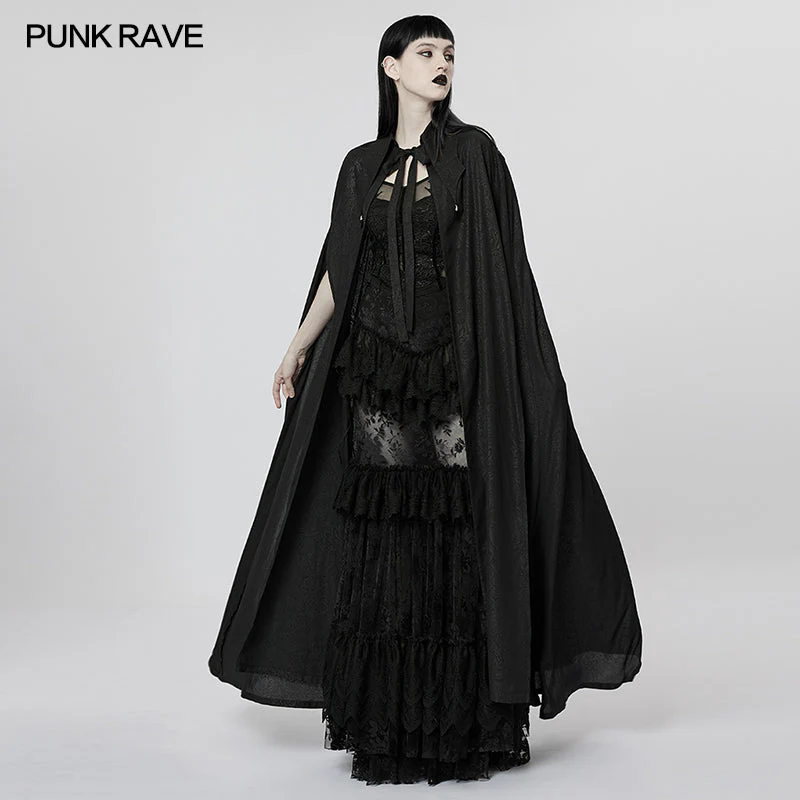WY-1454DPF Punk Rave Gothic Coat Black Victorian Long Cape with Hood
