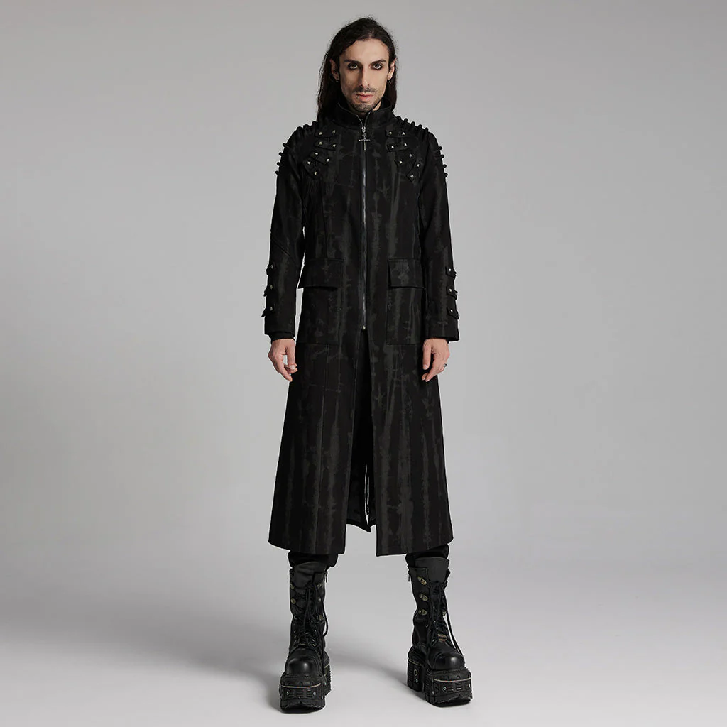 WY-1487XCM Gothic Long Punk Coat with Rivet Shoulder Details