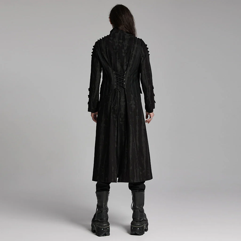 WY-1487XCM Gothic Long Punk Coat with Rivet Shoulder Details - Image 4