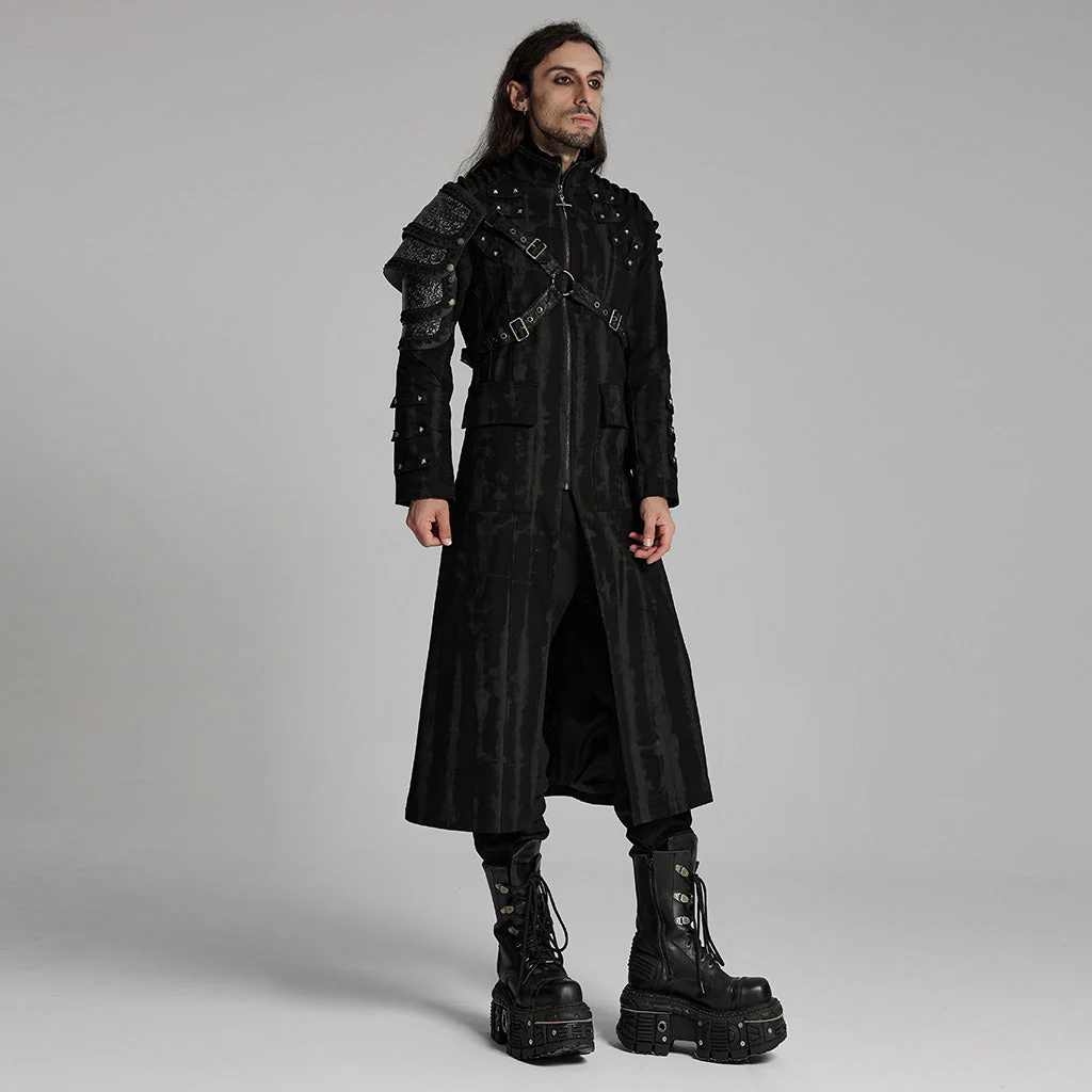 WY-1487XCM Gothic Long Punk Coat with Rivet Shoulder Details - Image 5