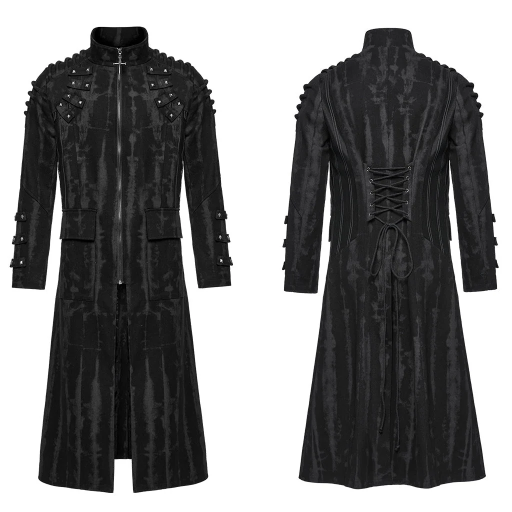 WY-1487XCM Gothic Long Punk Coat with Rivet Shoulder Details - Image 6