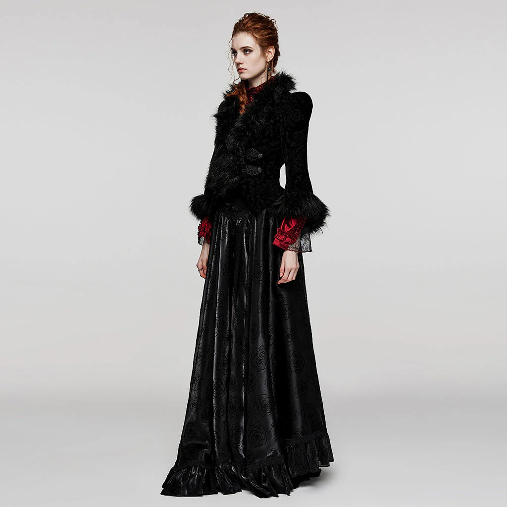 WY-1513XCF Punk Rave Gothic Coat Velvet Faux Fur Trimmed Victorian Style Jacket - Image 15