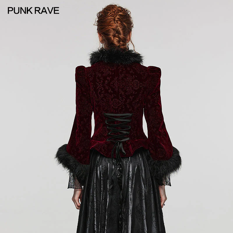 WY-1513XCF Punk Rave Gothic Coat Velvet Faux Fur Trimmed Victorian Style Jacket - Image 24