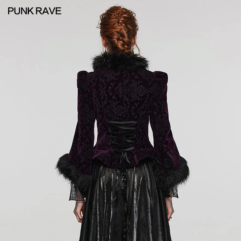 WY-1513XCF Punk Rave Gothic Coat Velvet Faux Fur Trimmed Victorian Style Jacket - Image 36