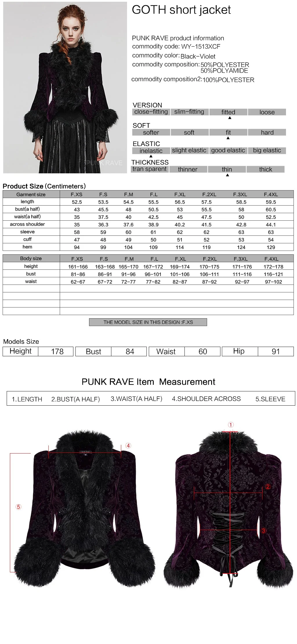 WY-1513XCF Punk Rave Gothic Coat Velvet Faux Fur Trimmed Victorian Style Jacket - Image 39