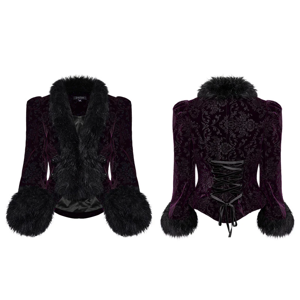 WY-1513XCF Punk Rave Gothic Coat Velvet Faux Fur Trimmed Victorian Style Jacket - Image 42