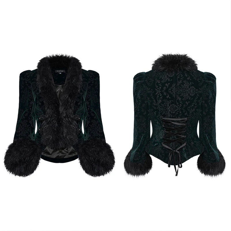 WY-1513XCF Punk Rave Gothic Coat Velvet Faux Fur Trimmed Victorian Style Jacket - Image 48