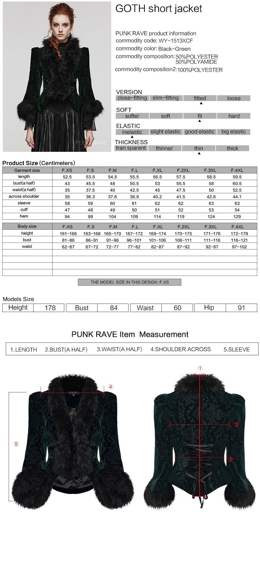 WY-1513XCF Punk Rave Gothic Coat Velvet Faux Fur Trimmed Victorian Style Jacket - Image 50
