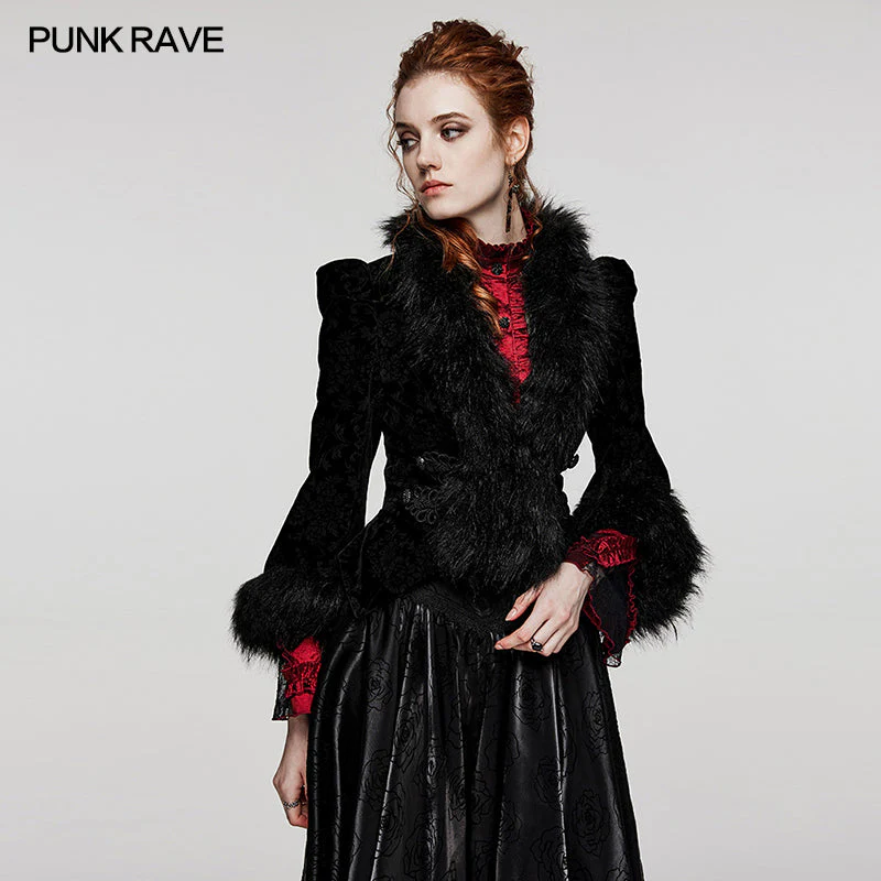 WY-1513XCF Punk Rave Gothic Coat Velvet Faux Fur Trimmed Victorian Style Jacket - Image 55